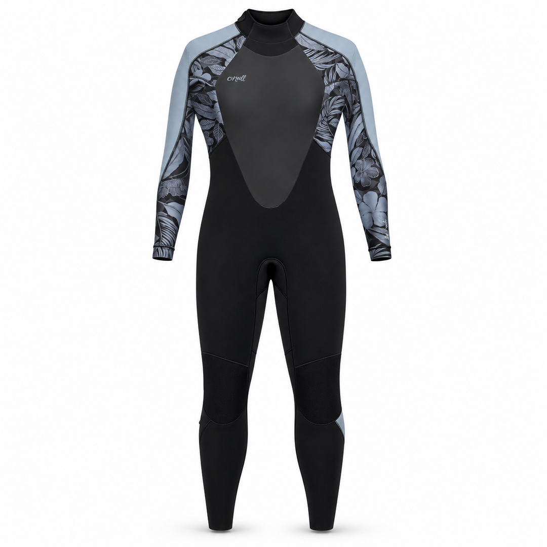 2024 O'Neill Women's Epic 5/4mm Back-Zip Wetsuit – Black Stormy Palm Faded Denim