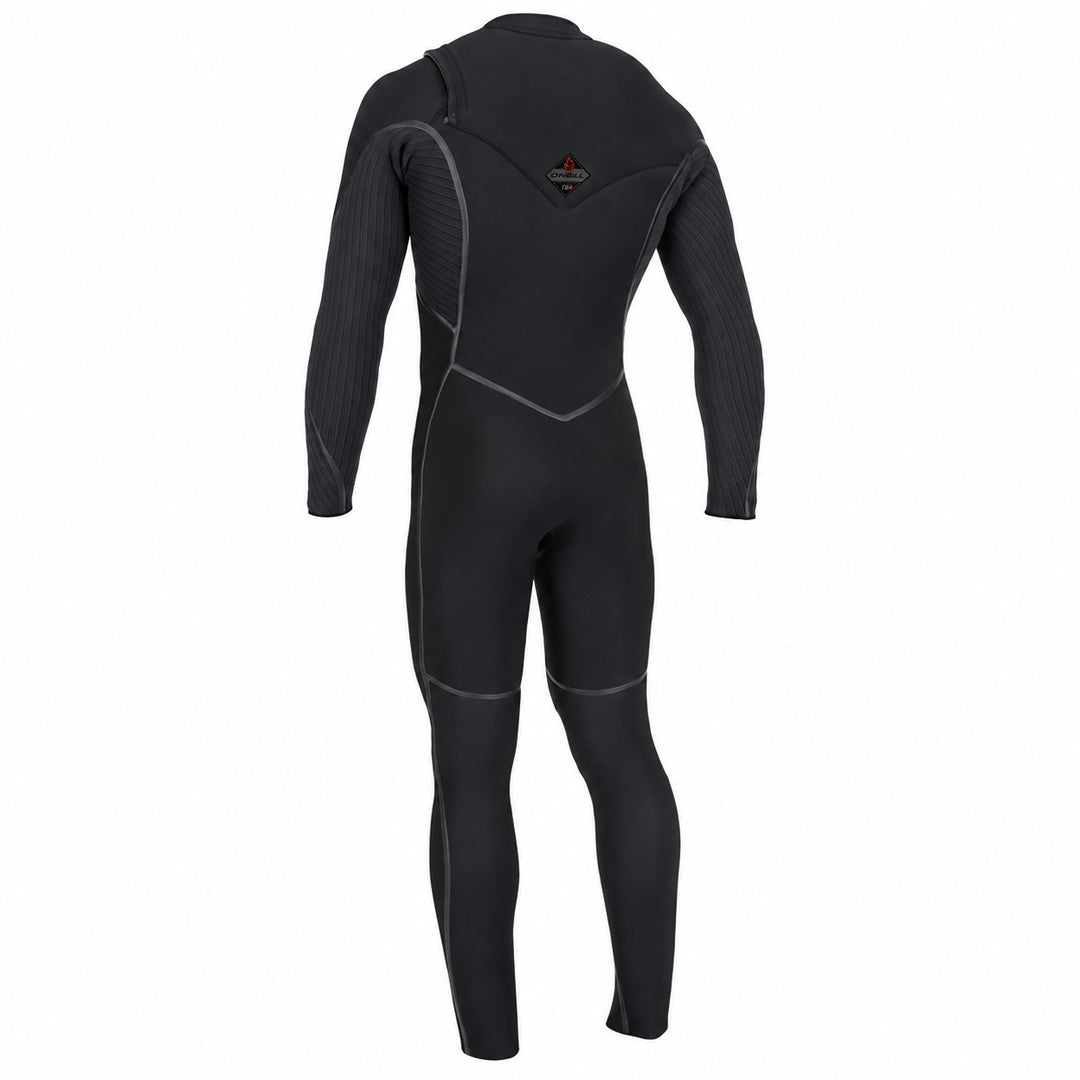 2026 O'Neill Hyperfreak Fire 5/4mm+ Chest Zip Wetsuit Black/Black rear view on white