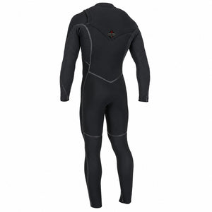 2026 O'Neill Hyperfreak Fire 5/4mm+ Chest Zip Wetsuit Black/Black rear view on white