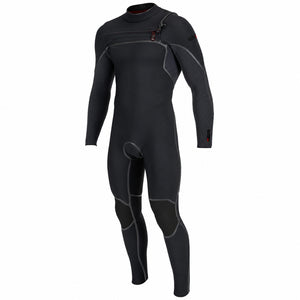 2026 O'Neill Hyperfreak Fire 5/4mm+ Chest Zip Wetsuit Black/Black front view on white