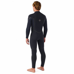 Model wearing 2026 O'Neill Hyperfreak Fire 5/4mm+ Black/Black wetsuit rear view