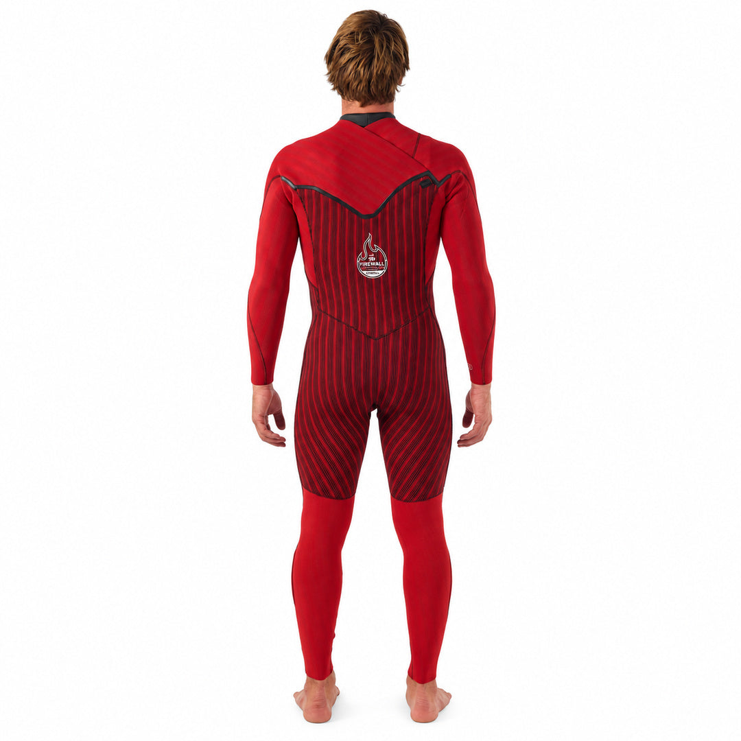 O'Neill Hyperfreak Fire red thermal lining rear view on white