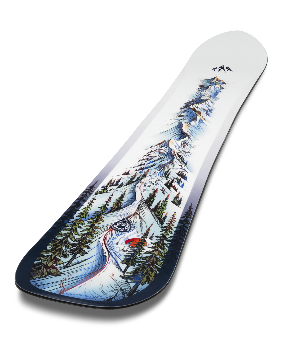 2027 Jones Frontier 2.0 snowboard angled topsheet view
