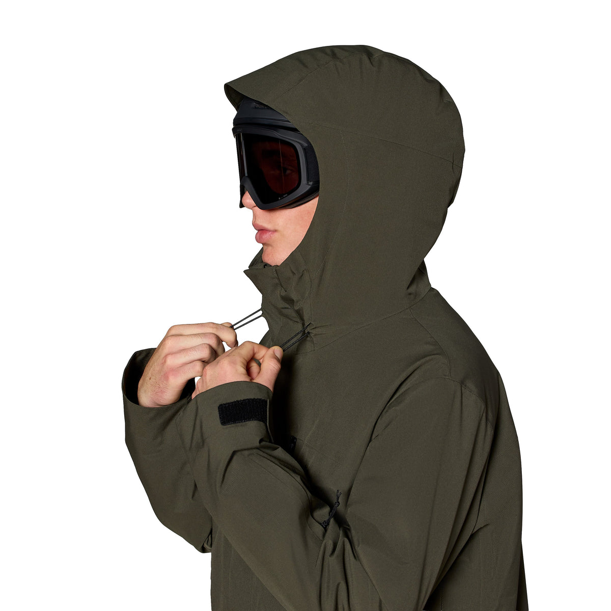2027 Jones MTN Surf insulated jacket Green hood detail