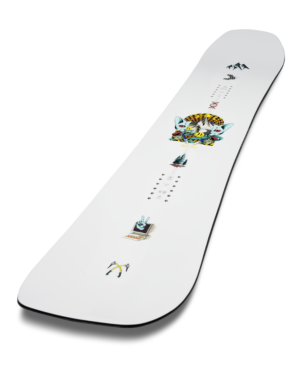 2027 Jones Rally Cat snowboard angled topsheet view