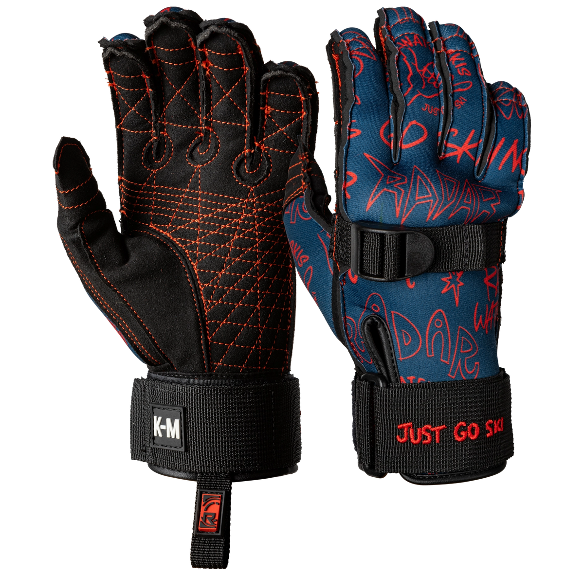 2027 Radar T.R.A Kids Inside-Out Waterski Glove - Blue / Chaka Red