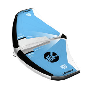 Cabrinha Vision XL light wind wing with rigid boom, designed for early foiling, low-end power and effortless handling in marginal conditions. Blue.