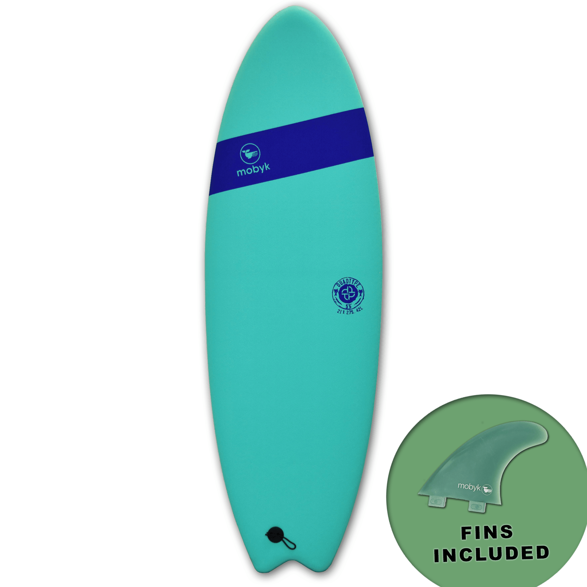Mobyk 5'6 Quad Fish Softboard - Turquoise S2AS