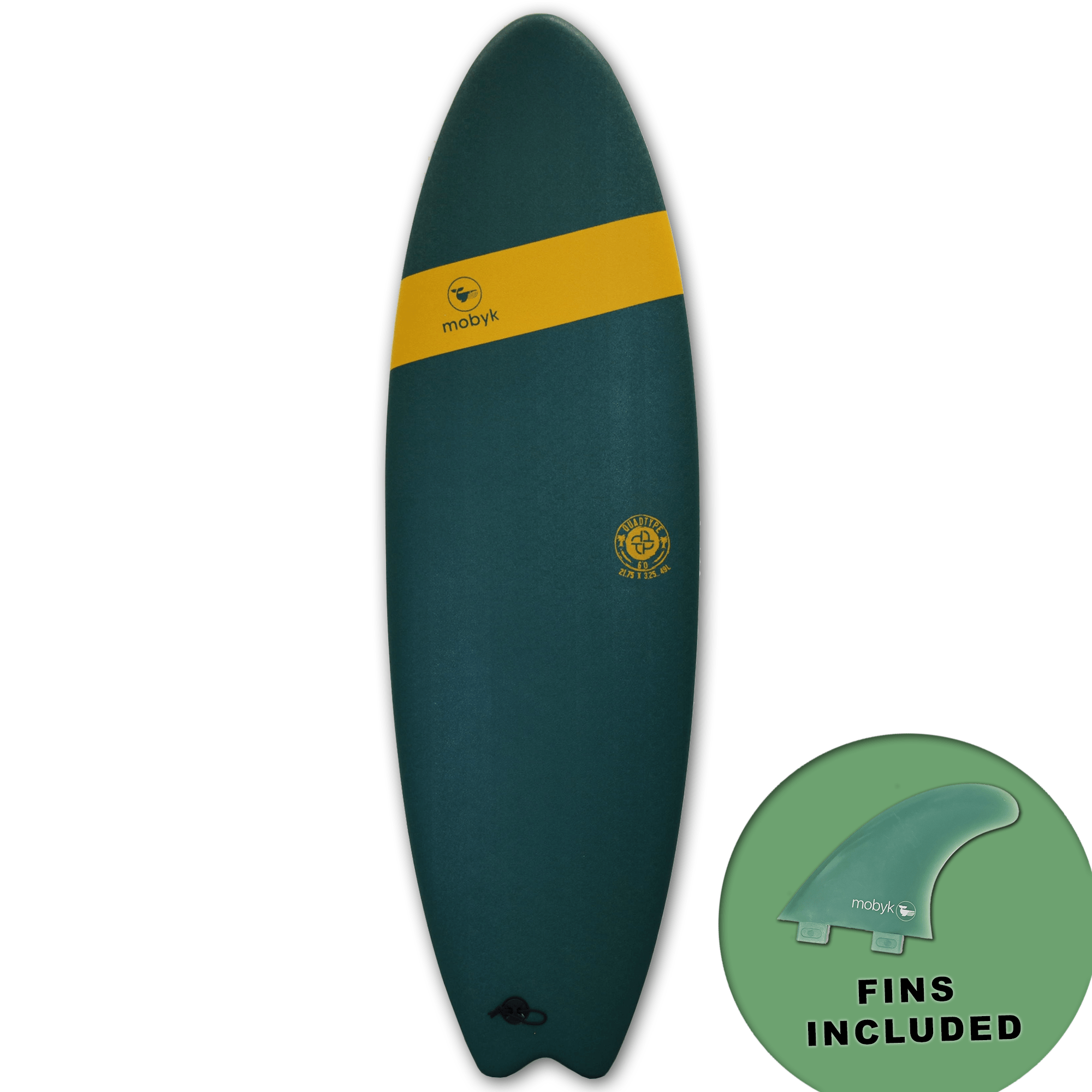 Mobyk 6'0 Quad Fish Softboard - Mallard Green S2AS