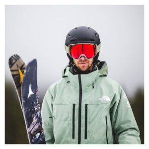 Smith Preview Snow Goggles – Fatigue Green / Everyday Red Mirror – on-snow view
