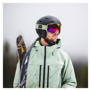 Smith Preview Snow Goggles – Fatigue Green / Everyday Red Mirror – on-snow view