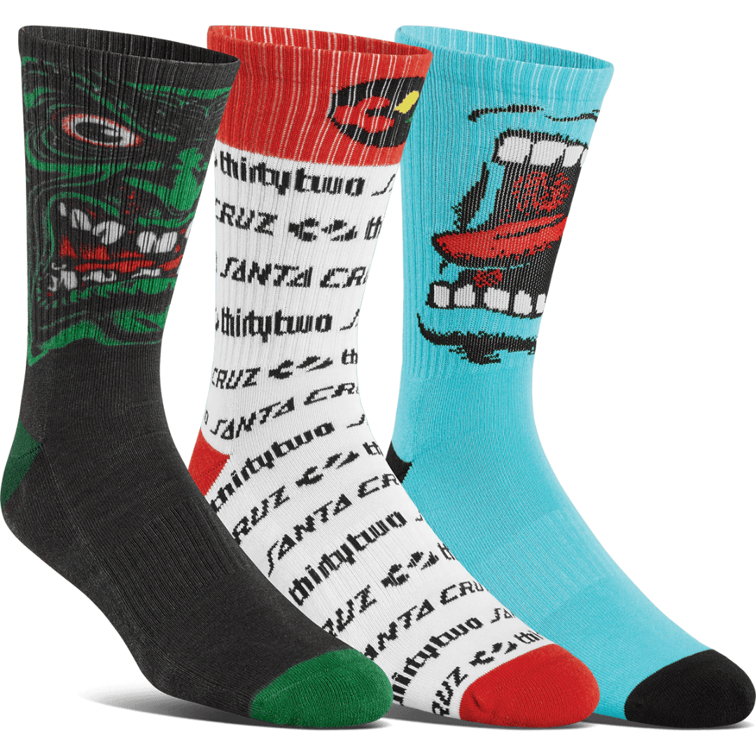 ThirtyTwo Santa Cruz Crew Sock 3-Pack – Assorted THIRTYTWO